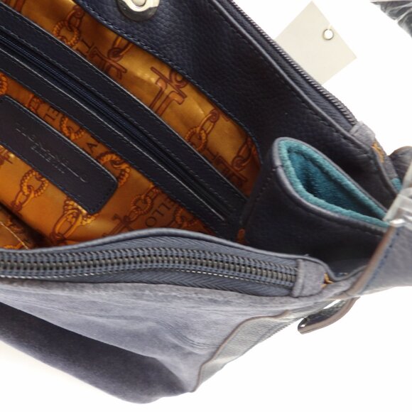 Tignanello Leather Blue Suede Handbag Satchel with Expanding Sides - Picture 5 of 7